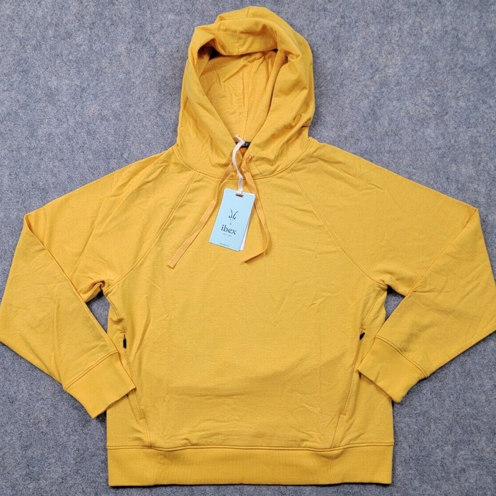 Ibex Tranquil Women’s Medium Yellow Hoodie Sweater cotton merino wool